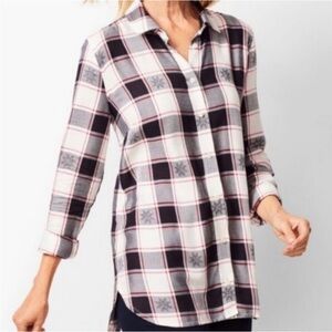 Talbots Snowflake Long Sleeve Button-Front Plaid Shirt Women’s Medium